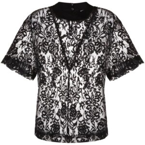 Alexander McQueen floral-lace short-sleeve top
