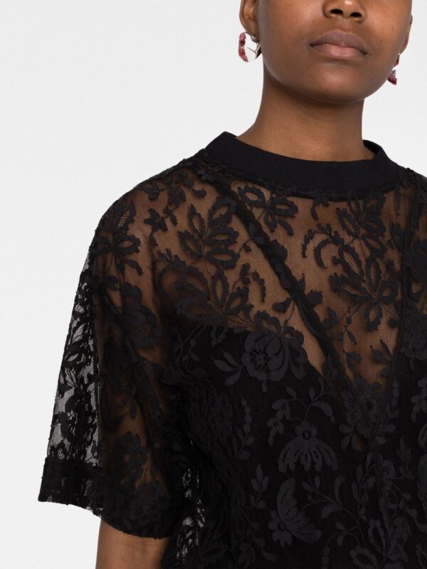 Alexander McQueen  floral-lace short-sleeve top - Image 3