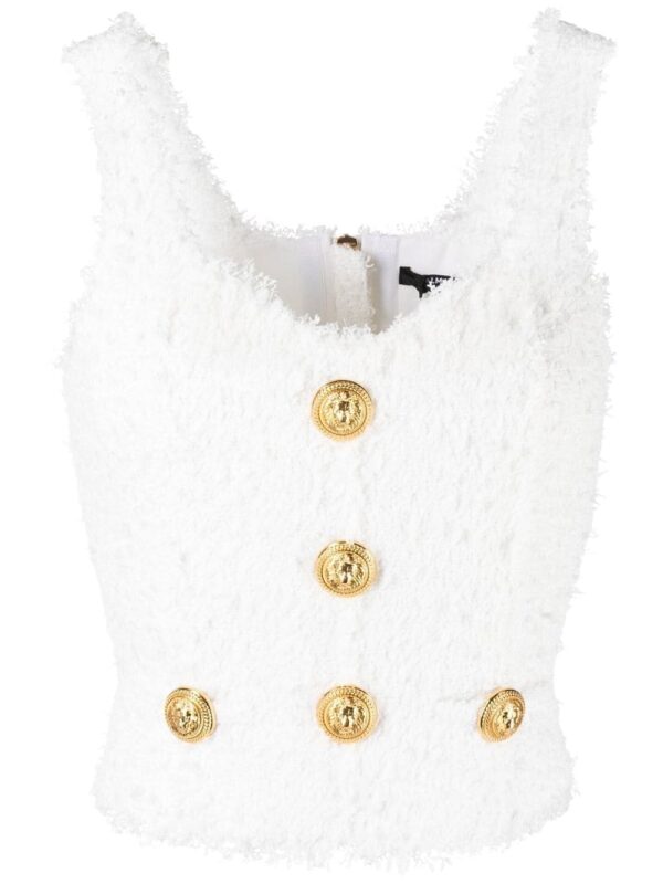 Balmain textured tweed sleeveless top