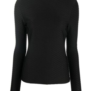 Karl Lagerfeld logo-embroidered textured long-sleeved top