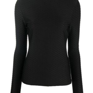 Karl Lagerfeld logo-embroidered textured long-sleeved top
