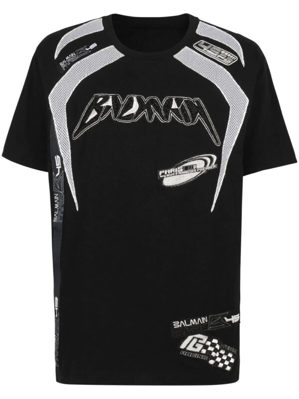 Balmain  logo-appliqué mesh T-shirt