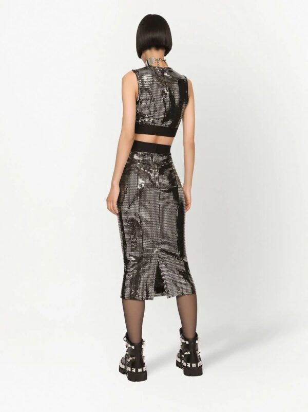 Dolce & Gabbana  metallic logo-waistband midi skirt - Image 4
