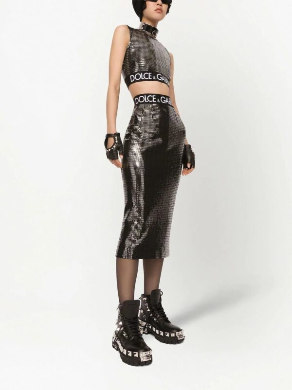 Dolce & Gabbana  metallic logo-waistband midi skirt - Image 2