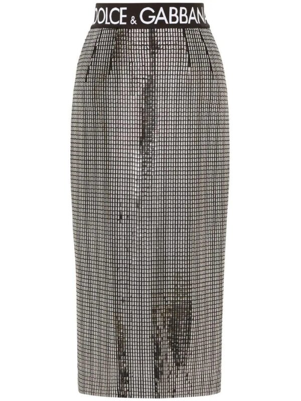 Dolce & Gabbana  metallic logo-waistband midi skirt
