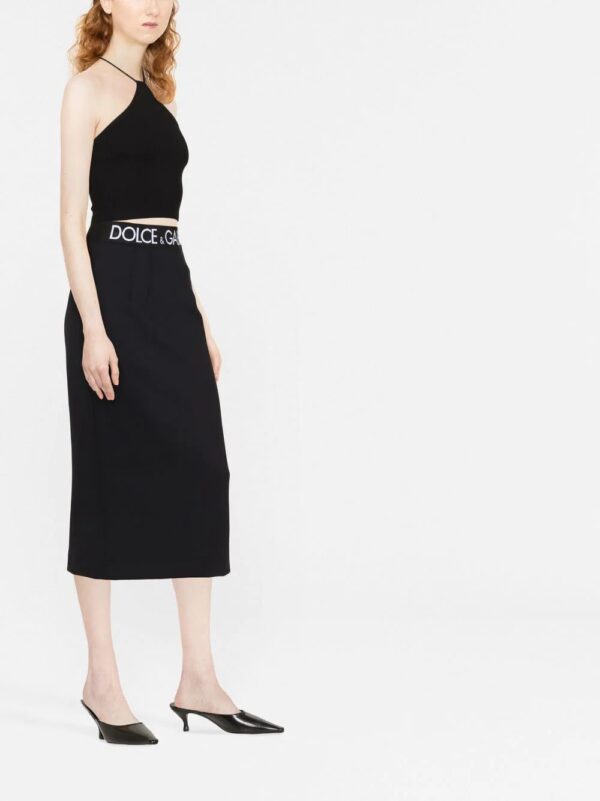 Dolce & Gabbana  logo-waistband midi skirt - Image 3