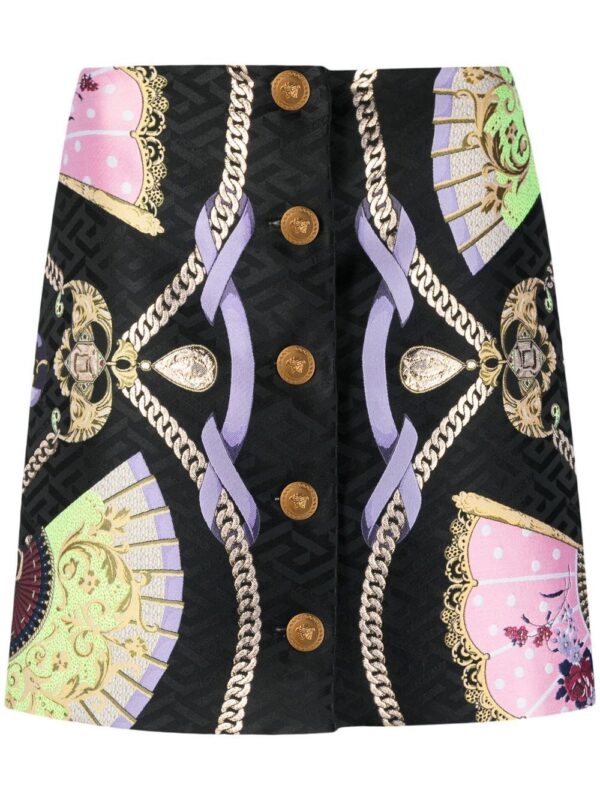Versace  graphic-print Medusa Head button skirt