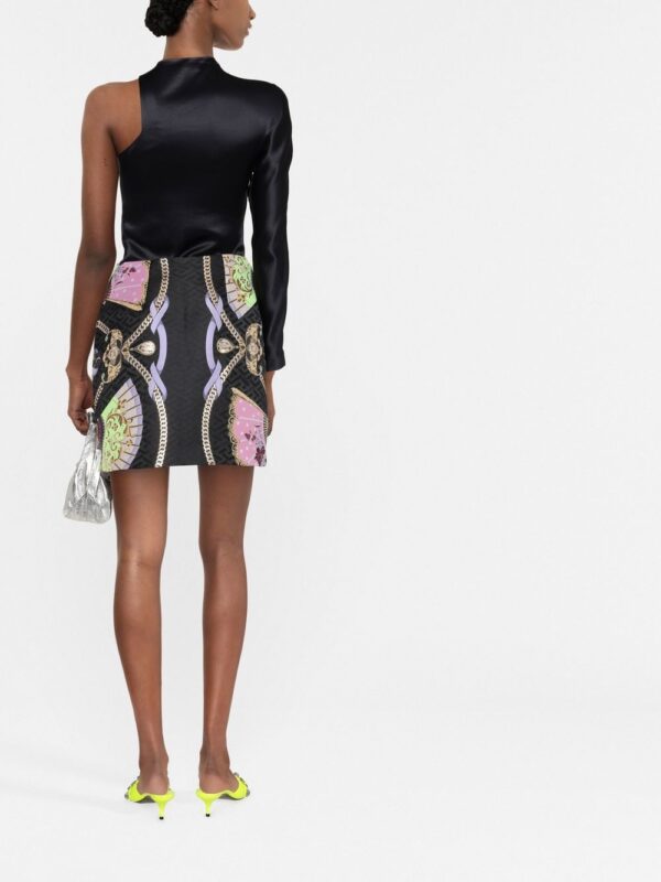 Versace  graphic-print Medusa Head button skirt - Image 3