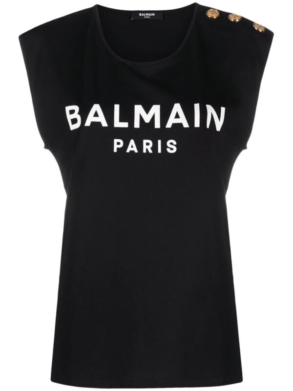 Balmain  button-detail logo-print tank top