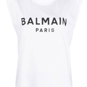 Balmain button-detail logo-print tank top