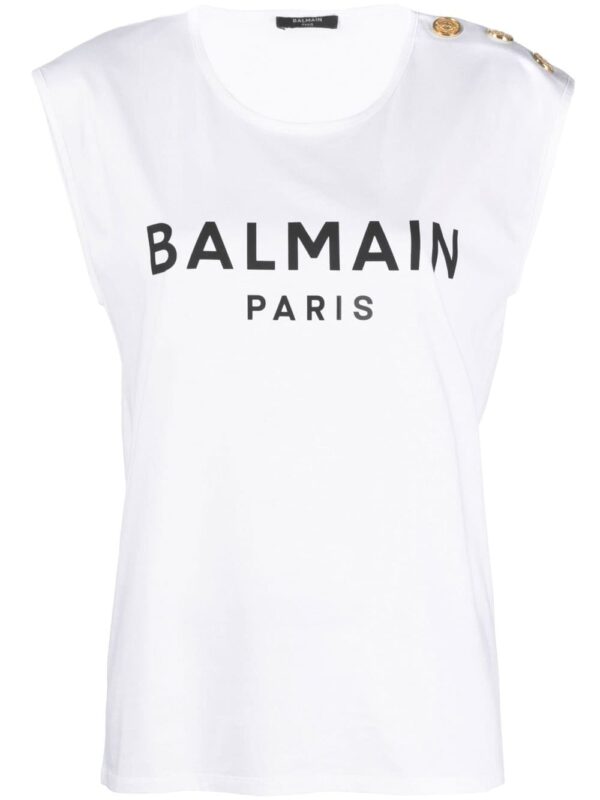 Balmain button-detail logo-print tank top