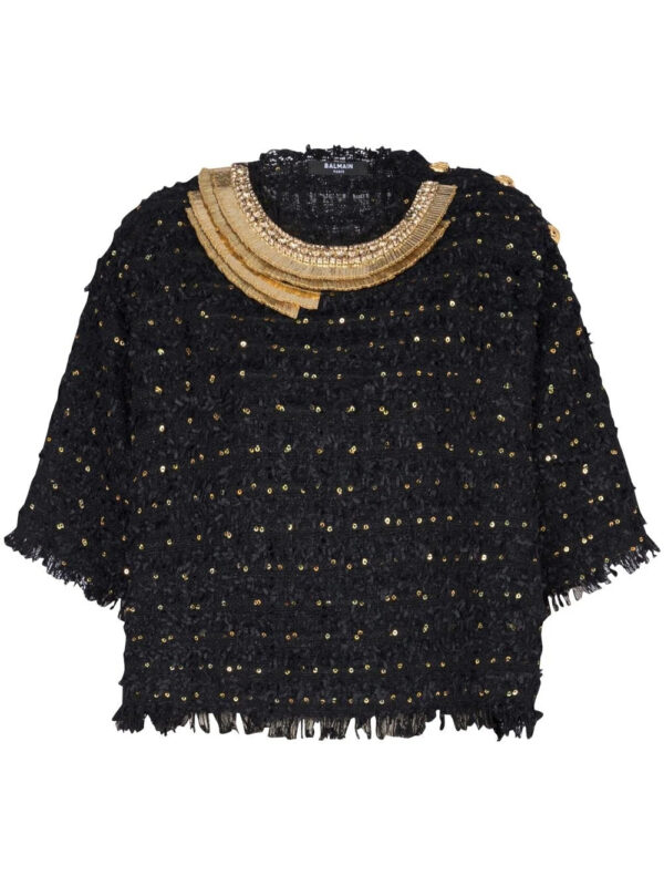 Balmain  sequin-embellished tweed top