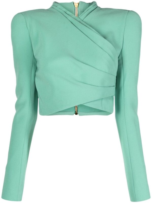 Balmain wrap-design long-sleeve crop top