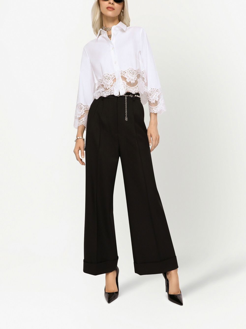 Dolce & Gabbana lace-insert cropped poplin shirt - Image 2