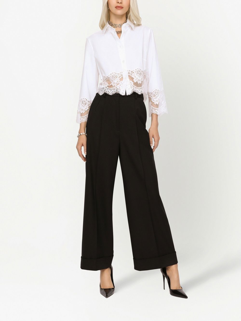 Dolce & Gabbana lace-insert cropped poplin shirt - Image 3