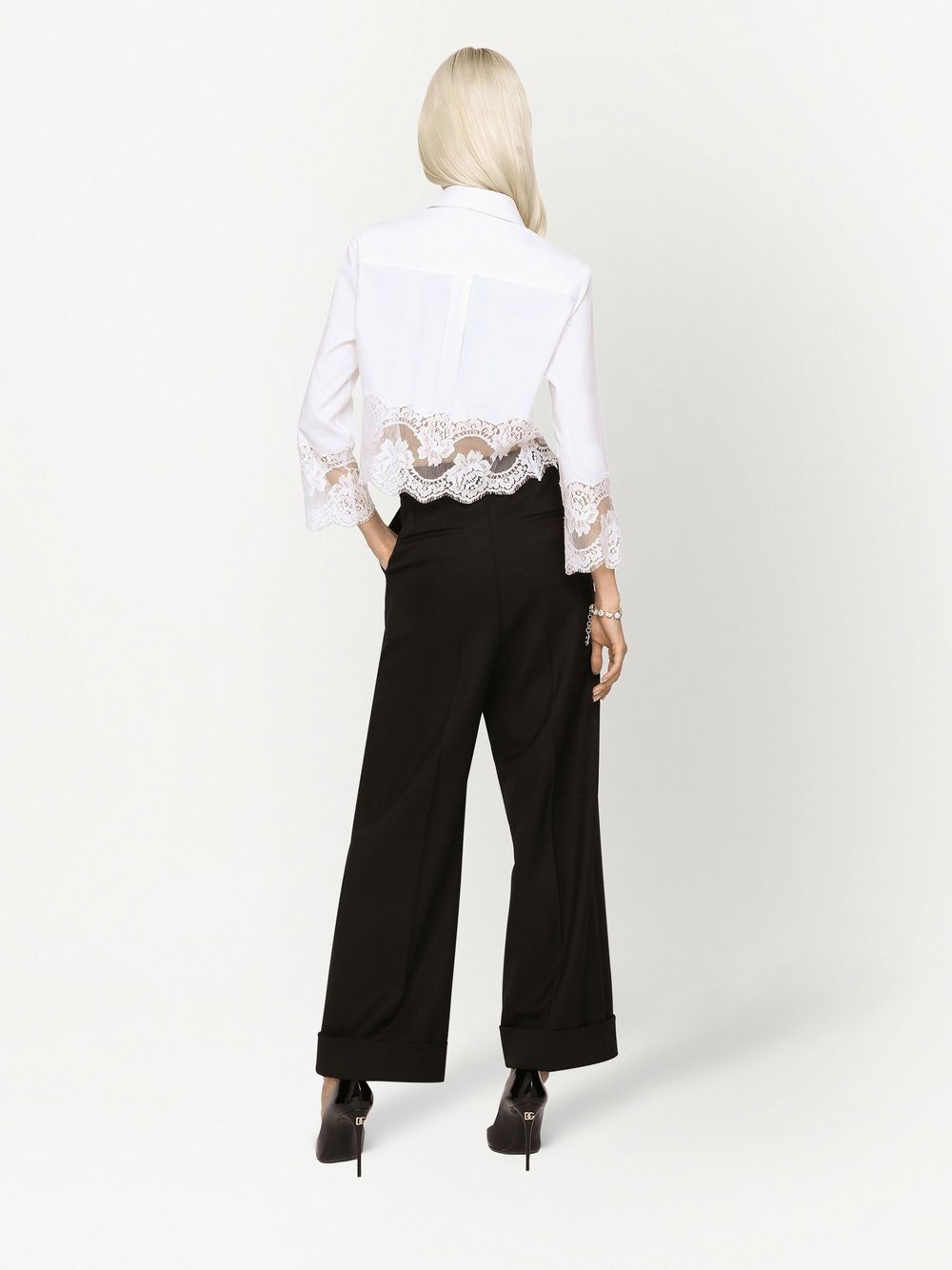 Dolce & Gabbana lace-insert cropped poplin shirt - Image 4