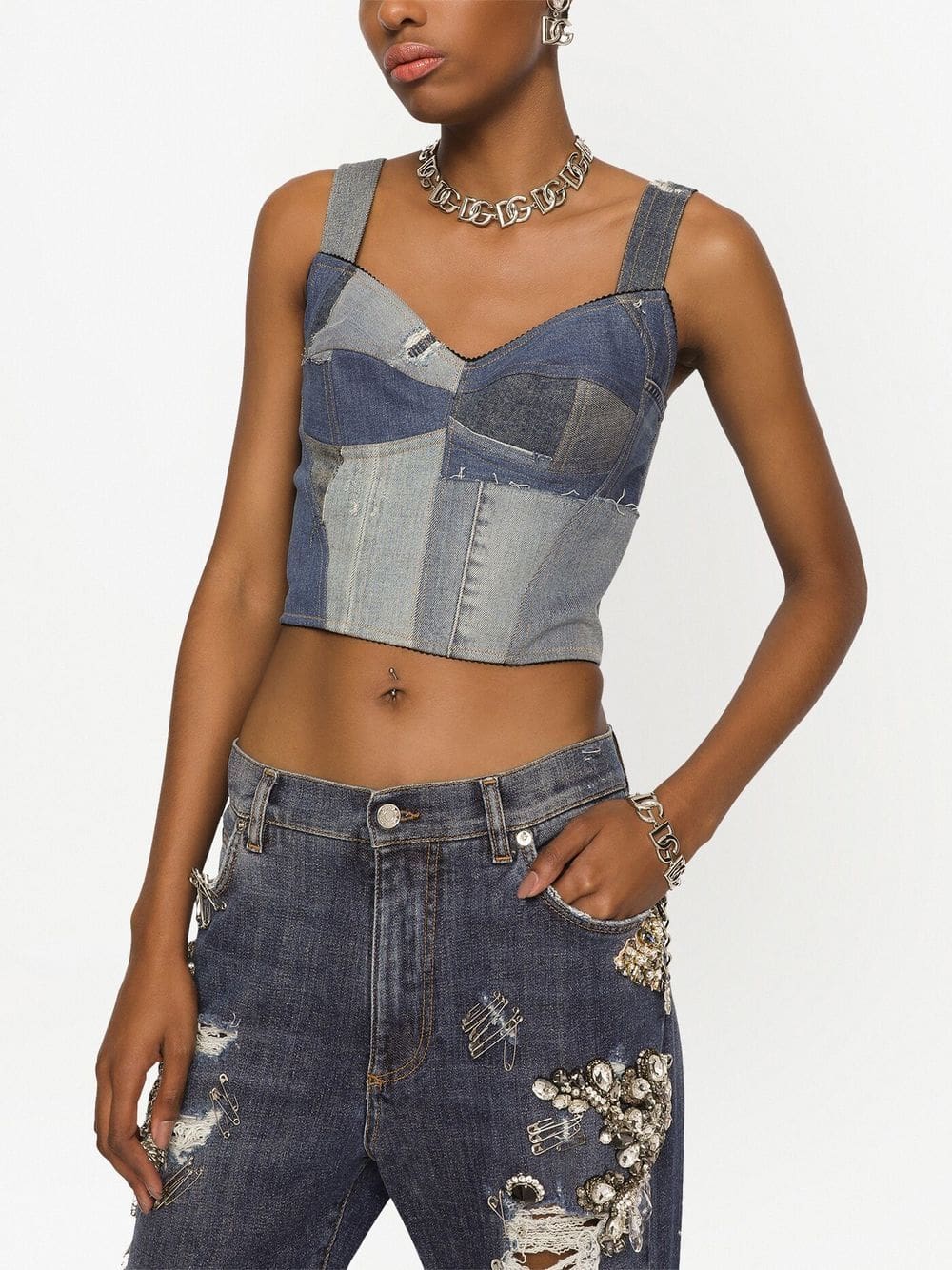 Dolce & Gabbana denim-patchwork vest top - Image 5