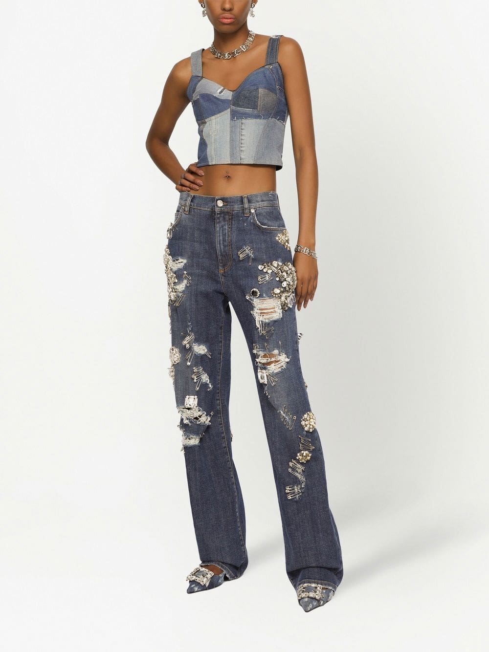 Dolce & Gabbana denim-patchwork vest top - Image 3