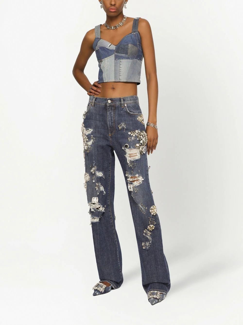 Dolce & Gabbana denim-patchwork vest top - Image 3