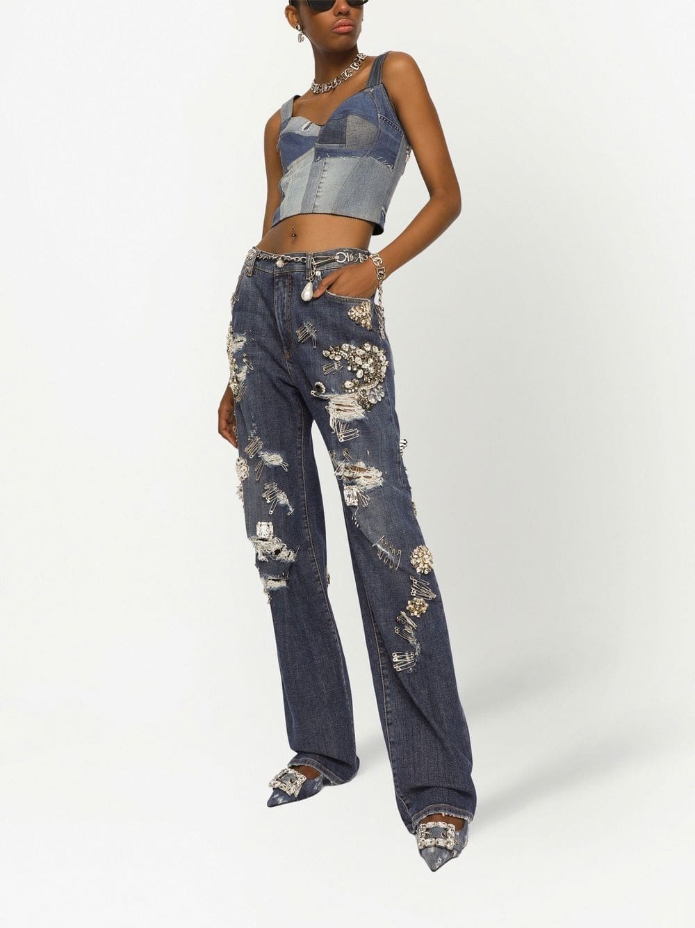 Dolce & Gabbana denim-patchwork vest top - Image 2