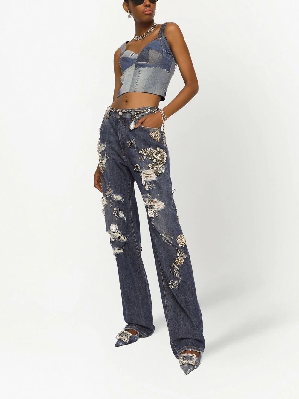 Dolce & Gabbana denim-patchwork vest top - Image 2