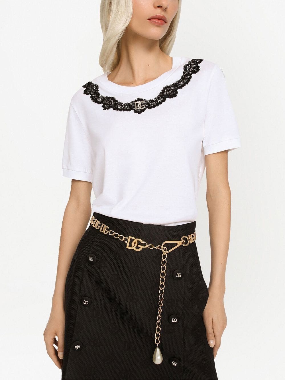 Dolce & Gabbana DG-logo lace-detail T-shirt - Image 5