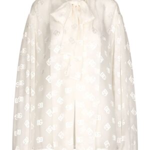 Dolce & Gabbana logo-jacquard pussy-bow collar blouse