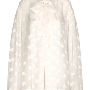 Dolce & Gabbana logo-jacquard pussy-bow collar blouse
