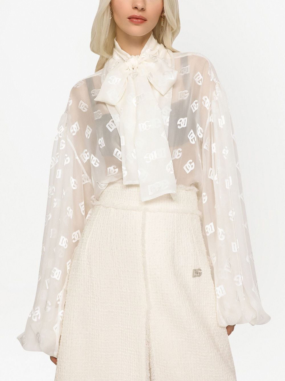 Dolce & Gabbana logo-jacquard pussy-bow collar blouse - Image 5