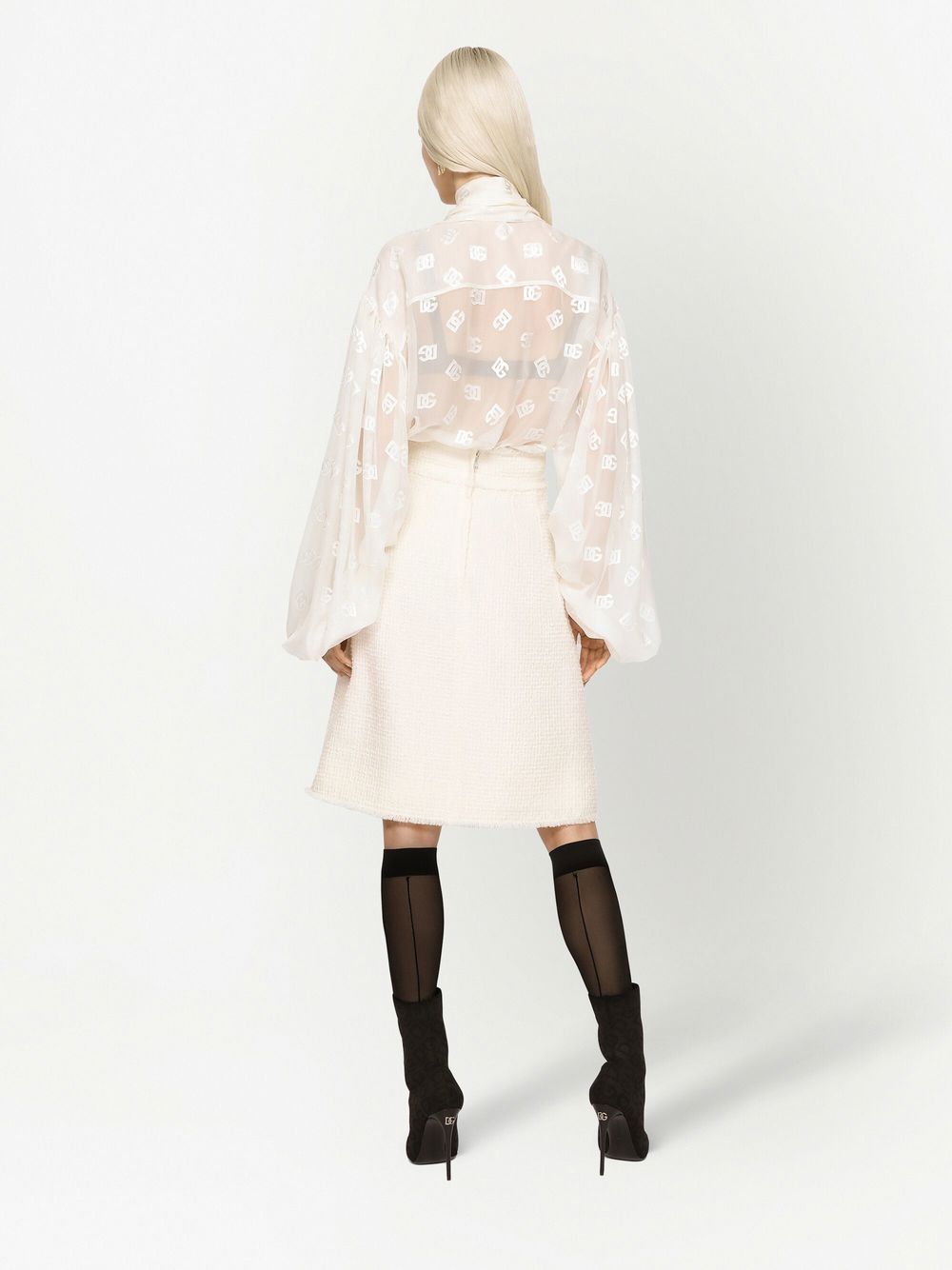 Dolce & Gabbana logo-jacquard pussy-bow collar blouse - Image 4