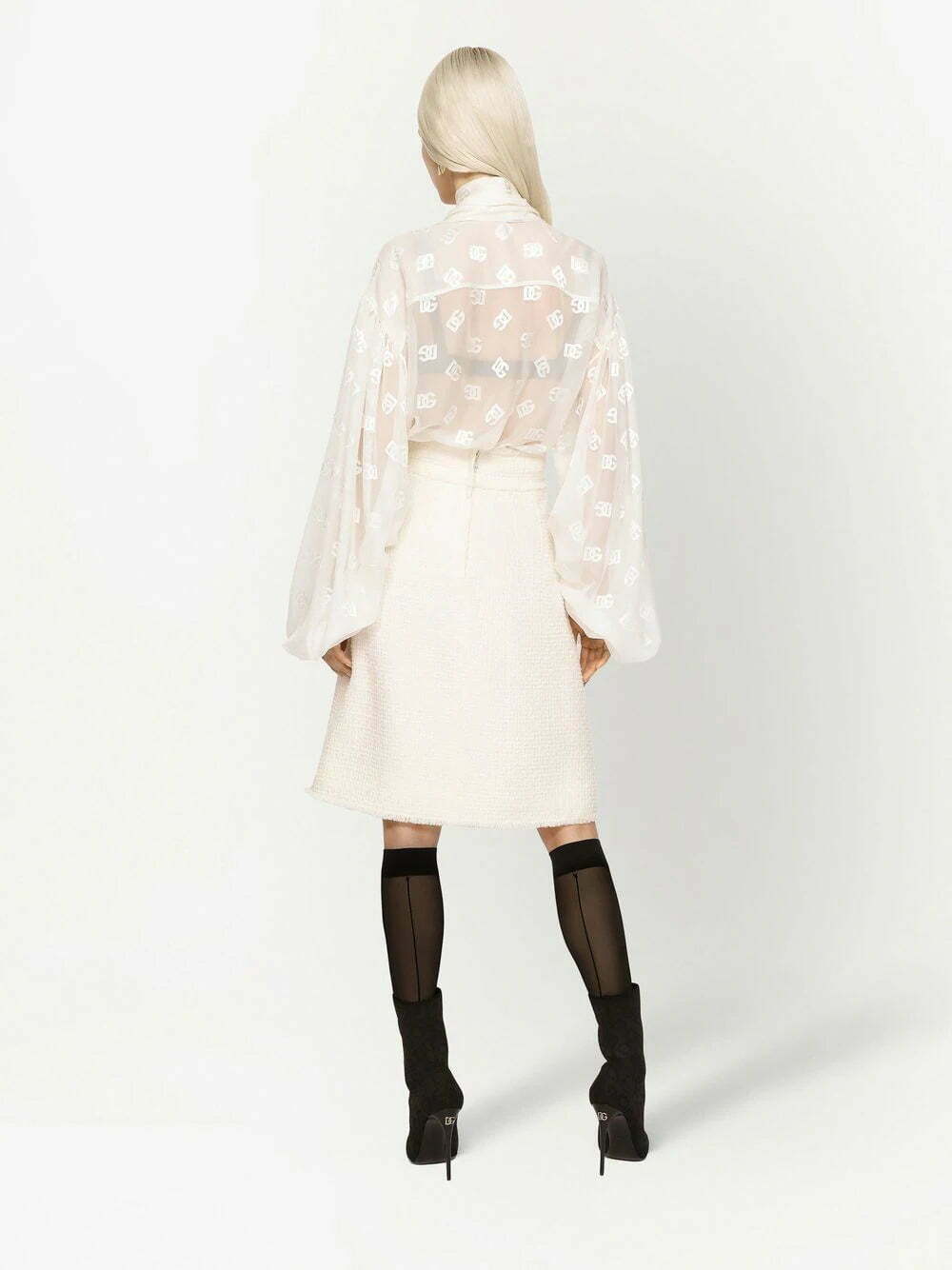 Dolce & Gabbana logo-jacquard pussy-bow collar blouse - Image 4