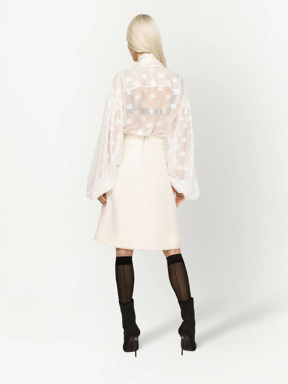 Dolce & Gabbana logo-jacquard pussy-bow collar blouse - Image 4