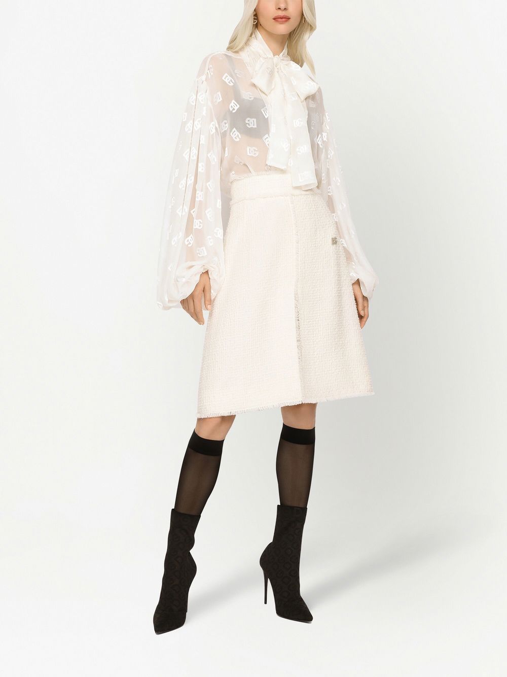 Dolce & Gabbana logo-jacquard pussy-bow collar blouse - Image 3