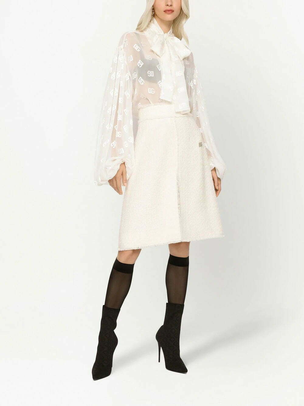 Dolce & Gabbana logo-jacquard pussy-bow collar blouse - Image 3