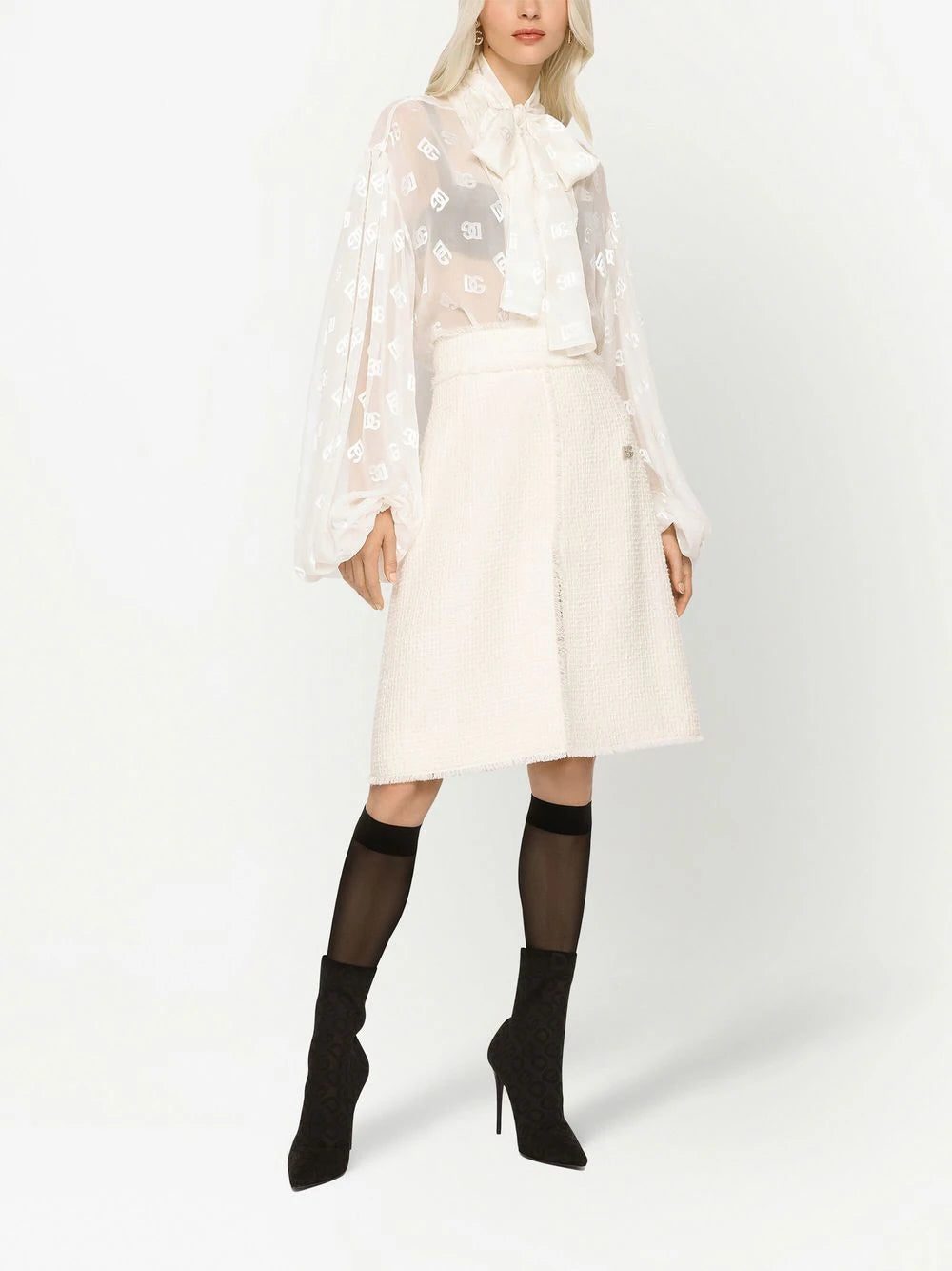 Dolce & Gabbana logo-jacquard pussy-bow collar blouse - Image 3