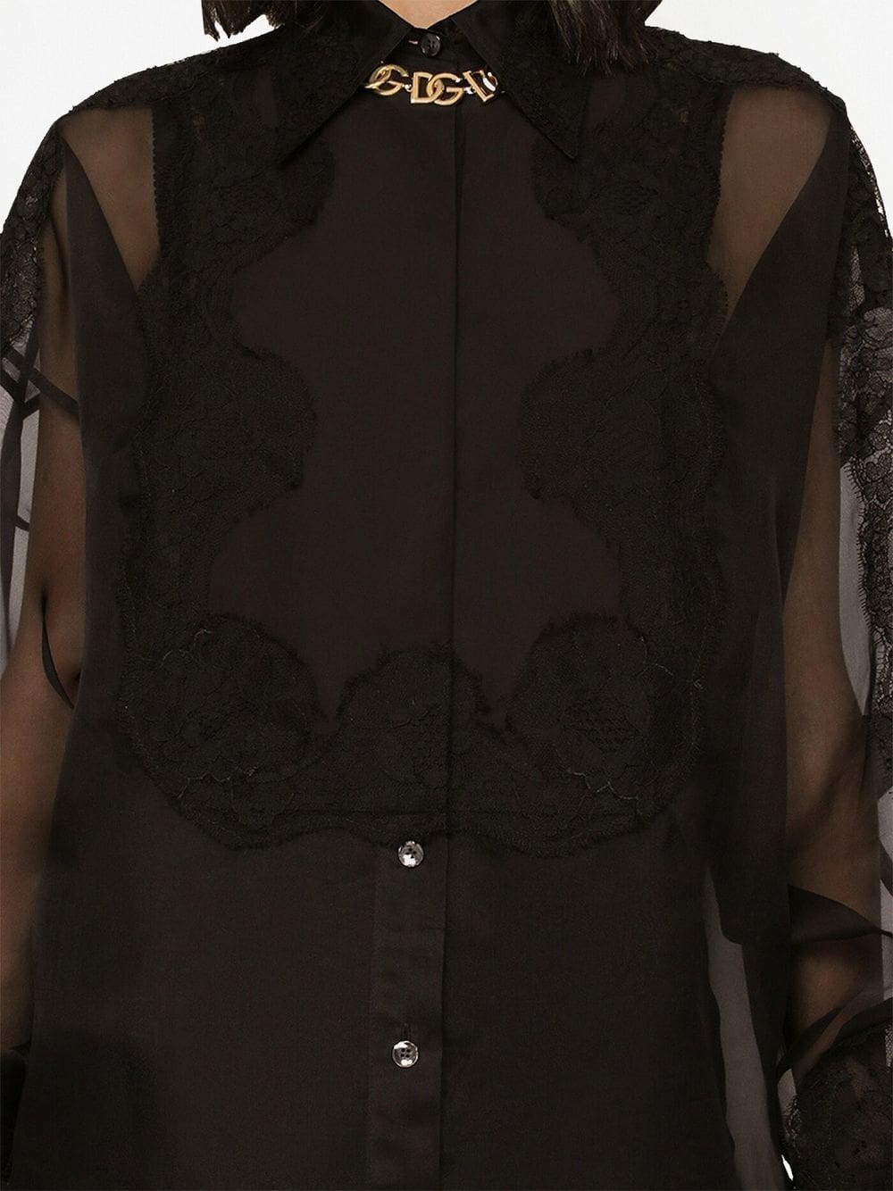 Dolce & Gabbana lace-trim organza tuxedo shirt - Image 5