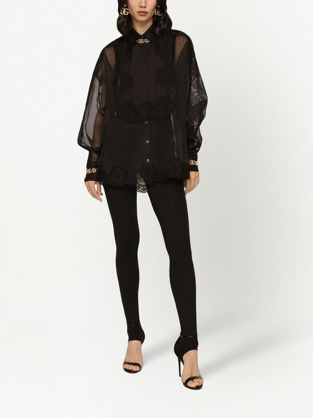 Dolce & Gabbana lace-trim organza tuxedo shirt - Image 3