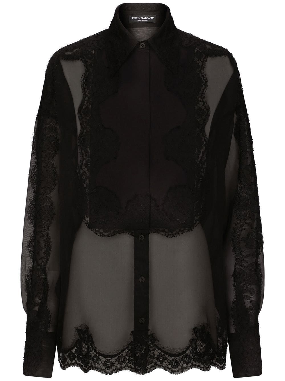 Dolce & Gabbana lace-trim organza tuxedo shirt