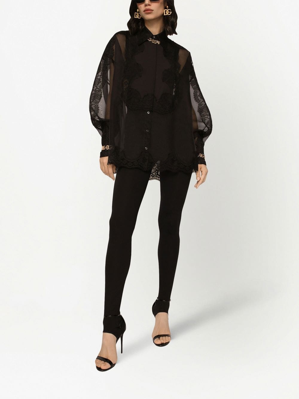 Dolce & Gabbana lace-trim organza tuxedo shirt - Image 2