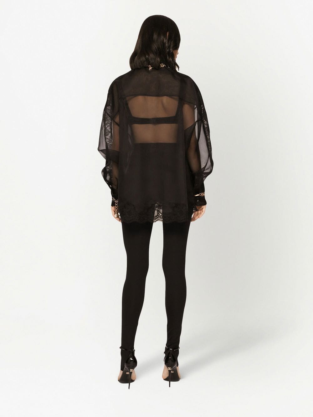 Dolce & Gabbana lace-trim organza tuxedo shirt - Image 4