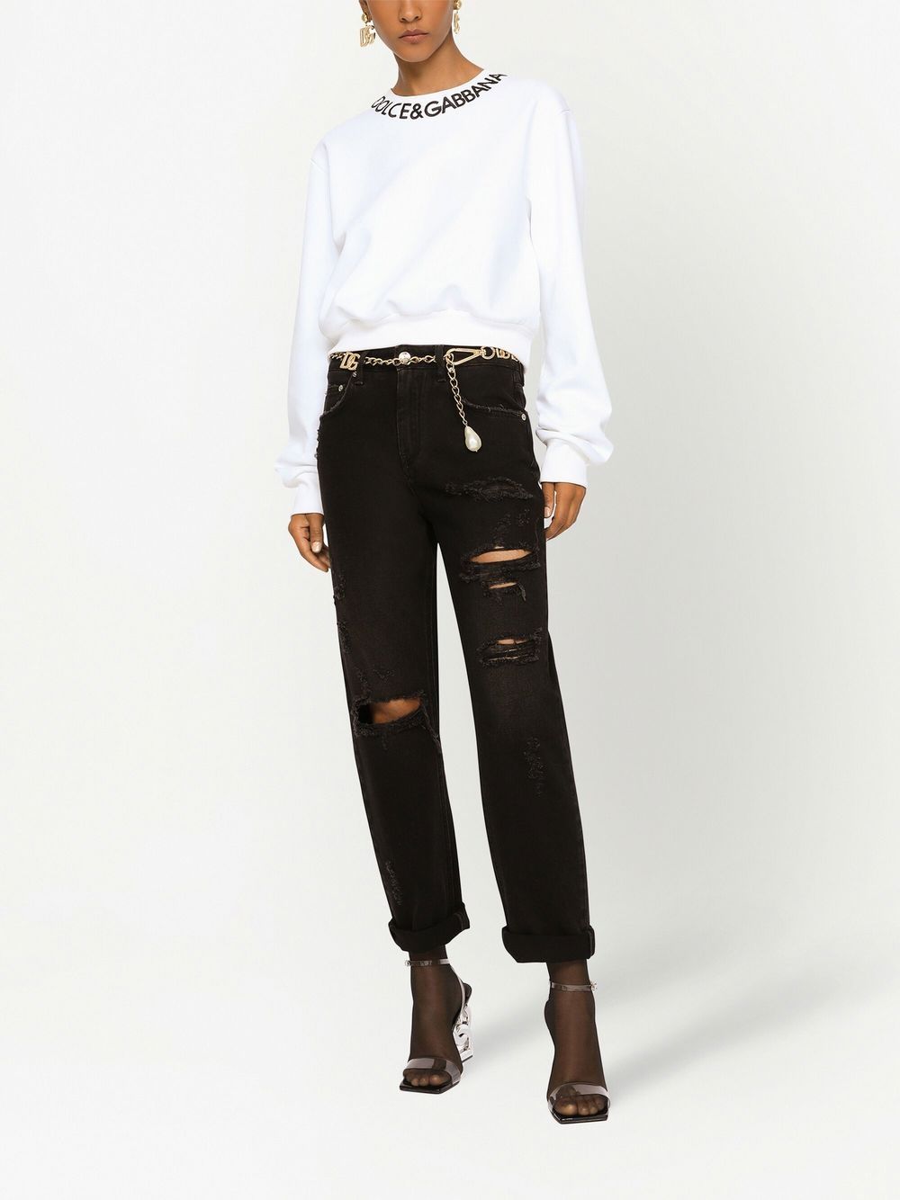 Dolce & Gabbana logo-embroidered cropped sweatshirt - Image 3