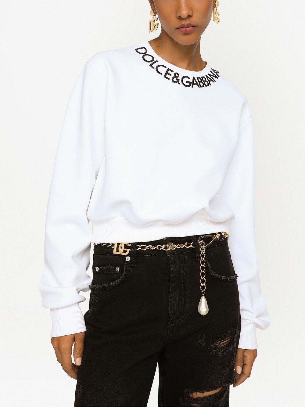 Dolce & Gabbana logo-embroidered cropped sweatshirt - Image 5