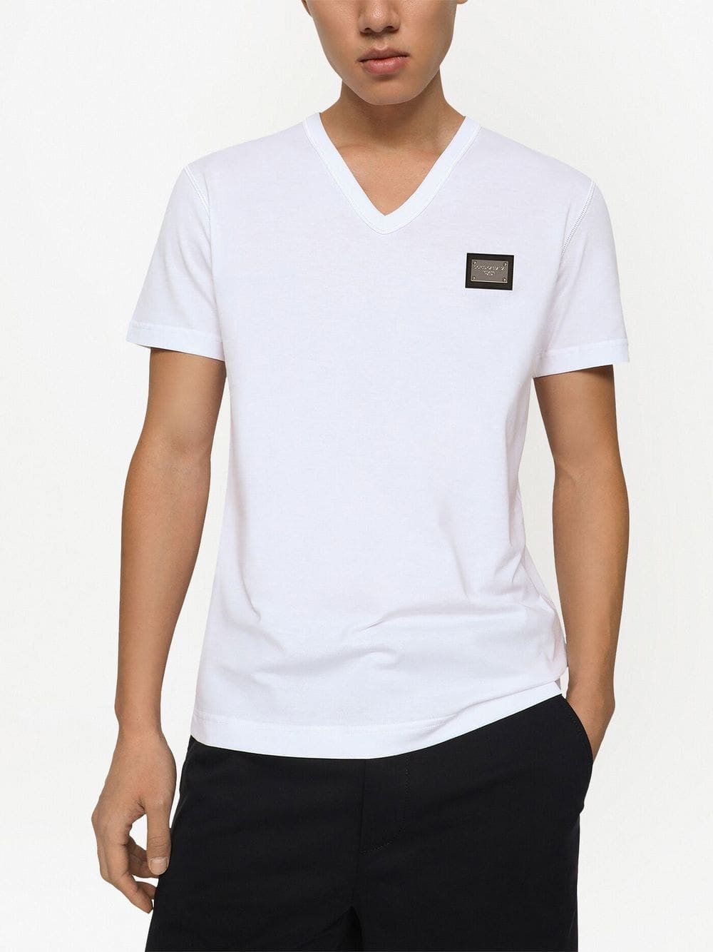 Dolce & Gabbana logo-tag V-neck T-shirt - Image 5