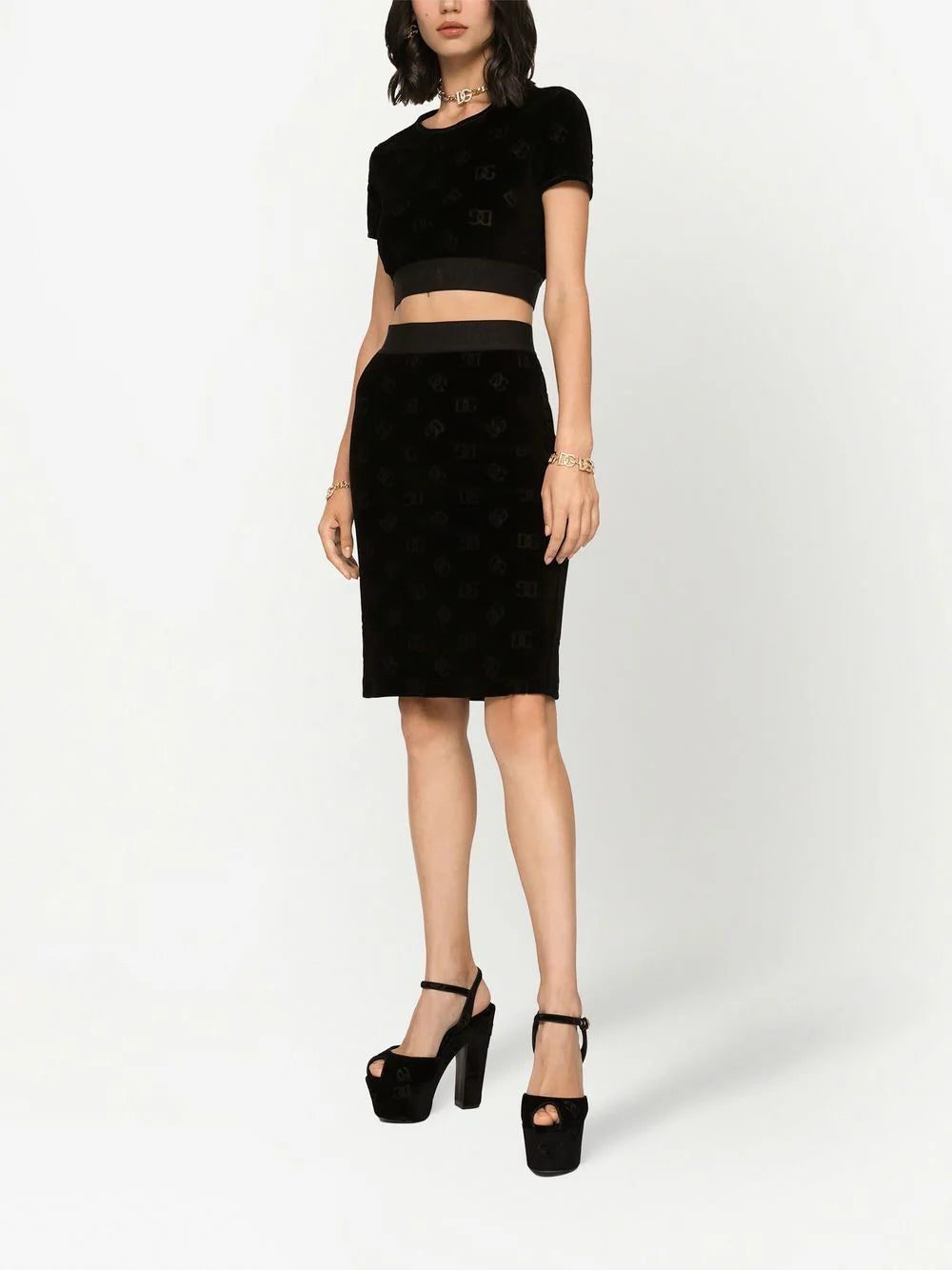 Dolce & Gabbana monogram-pattern short-sleeve cropped top - Image 3