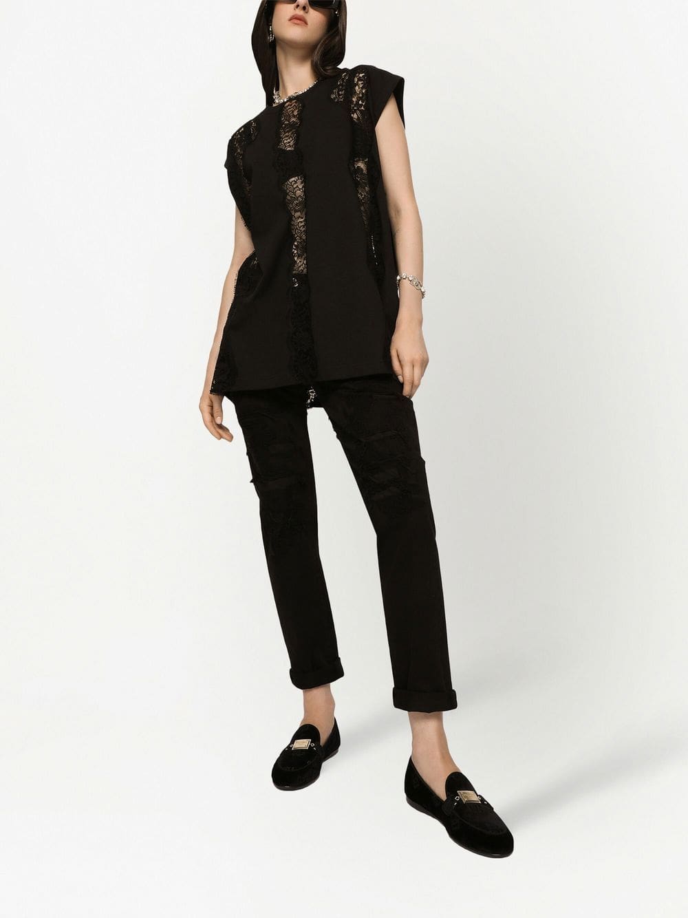 Dolce & Gabbana lace-trim cap-sleeve blouse - Image 2