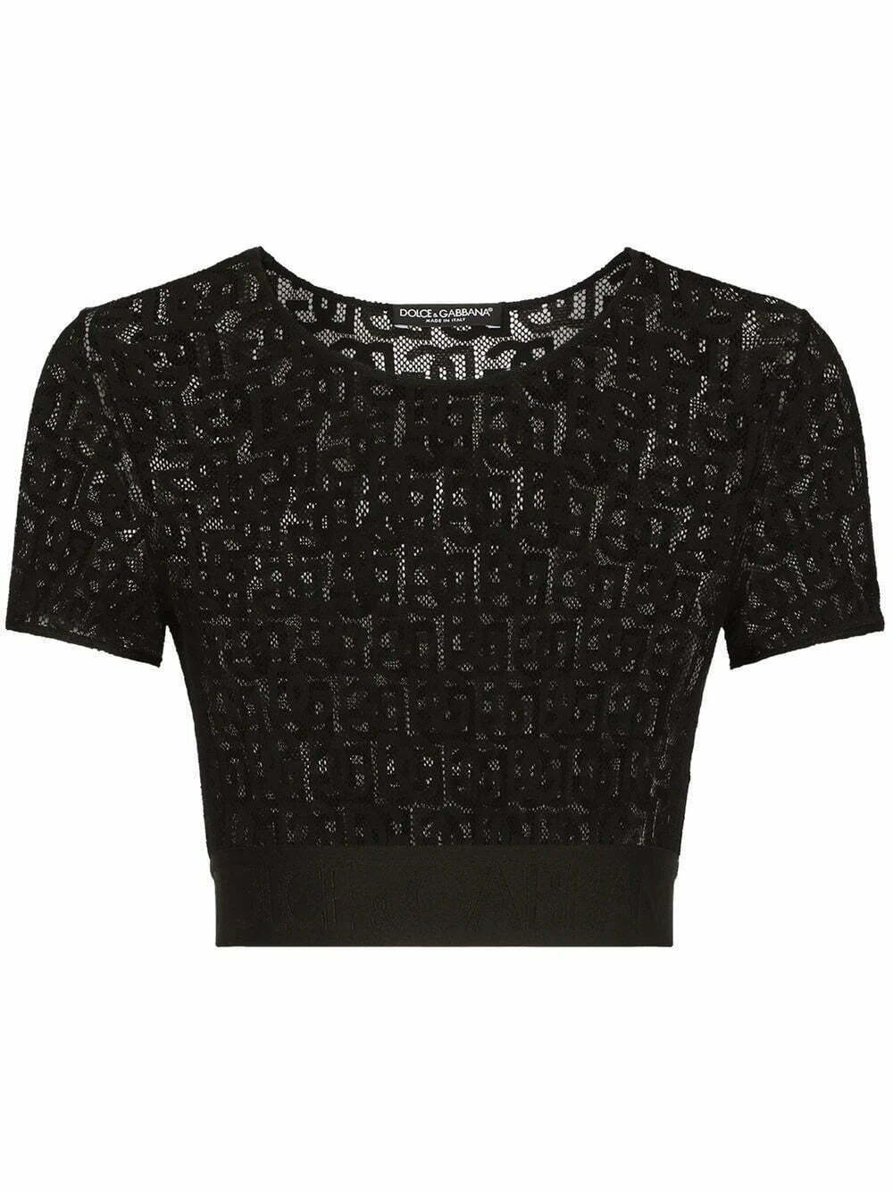 Dolce & Gabbana monogram lace-trim cropped top