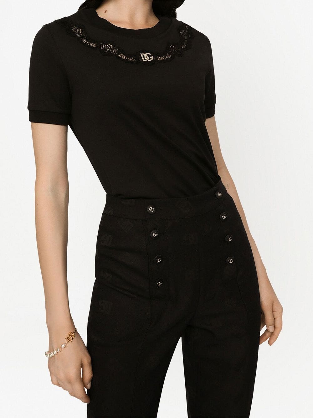 Dolce & Gabbana DG-logo lace-trim T-shirt - Image 5