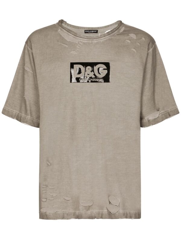 Dolce & Gabbana  ripped-detail logo-print T-shirt