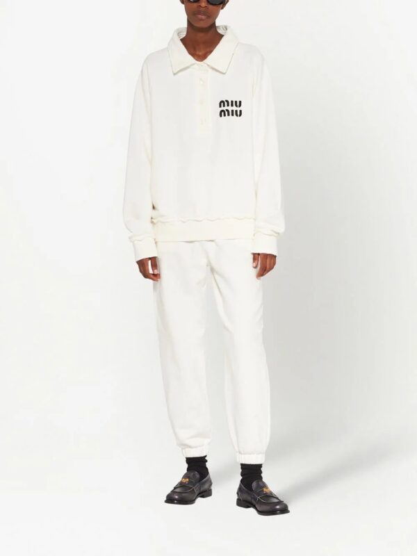 Miu Miu  logo-patch polo sweatshirt - Image 4