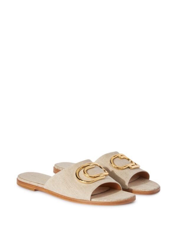 Off-White logo-plaque linen slides - Image 2